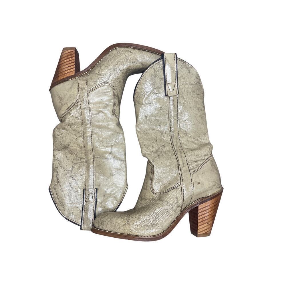 Vintage Texas Tan Marble Leather Cowboy Western Stacked Heel Boot Womens Size 5 - Picture 6 of 9